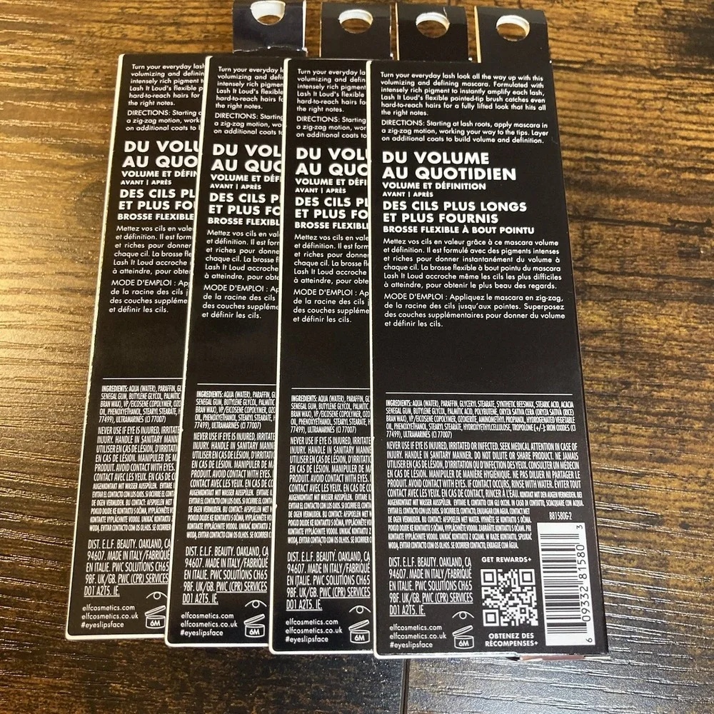 4 Pack e.l.f. Lash It Loud‎ Mascara Black 81580 Volume Definition Flexible Brush